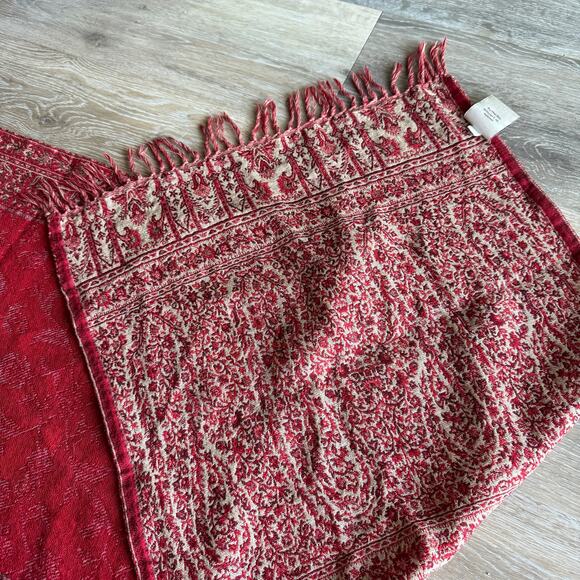 Pottery Barn 100% Wool Table Runner 18x108" Red Floral Paisley Fringe Home - Picture 8 of 9